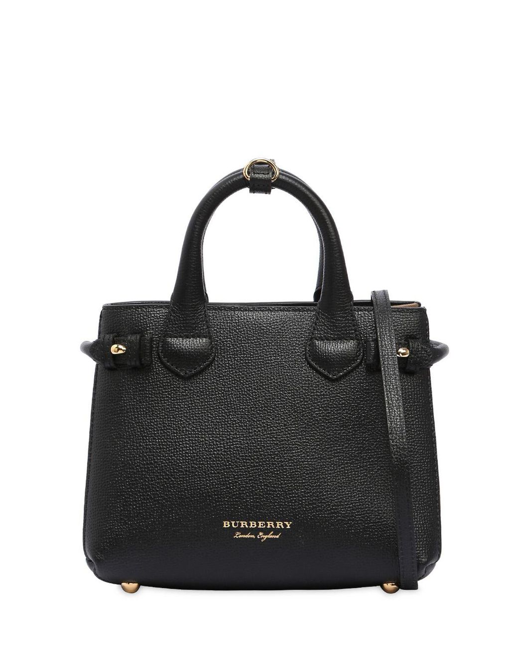 Burberry Baby Banner Leather & House Check Bag in Black | Lyst