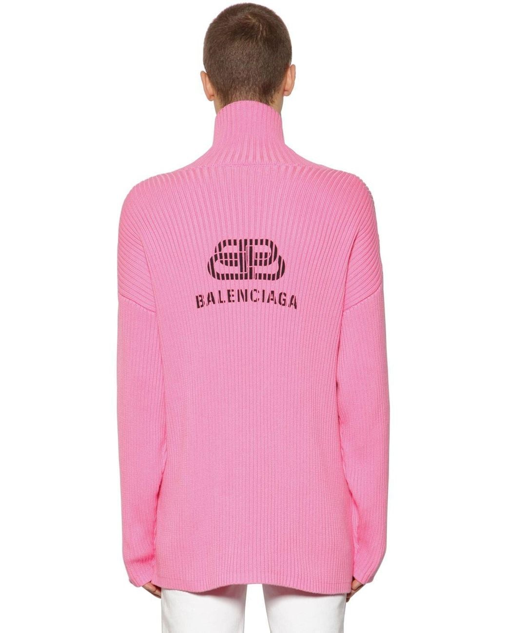 Balenciaga Logo Printed Cotton Turtleneck in Pink for Men - Lyst