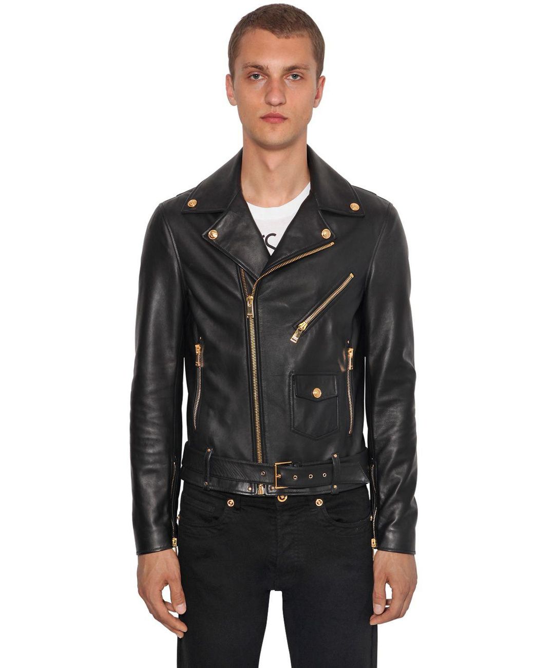 Versace Crocodile-Embossed Leather Jacket