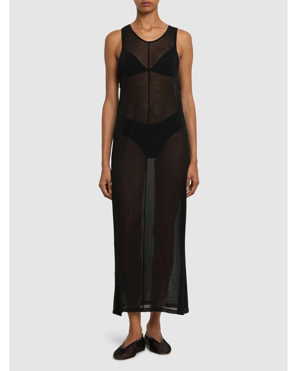 AURALEE Hard Twist Cotton Gauze Long Dress in Black | Lyst 