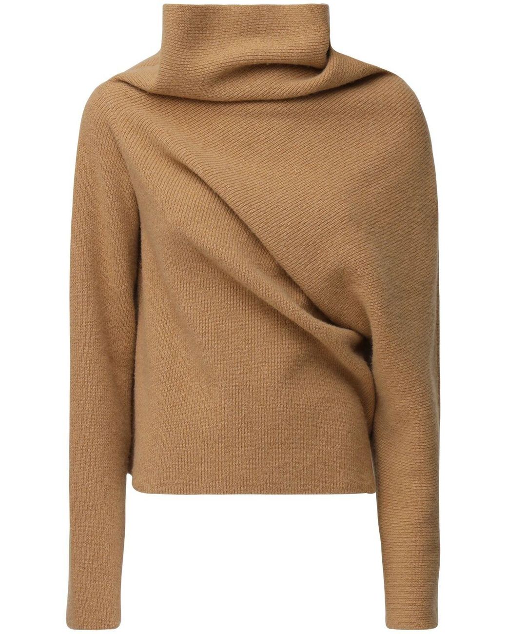 Colville Rib Knit Draped Turtleneck Wool Sweater in Camel (Natural) - Lyst