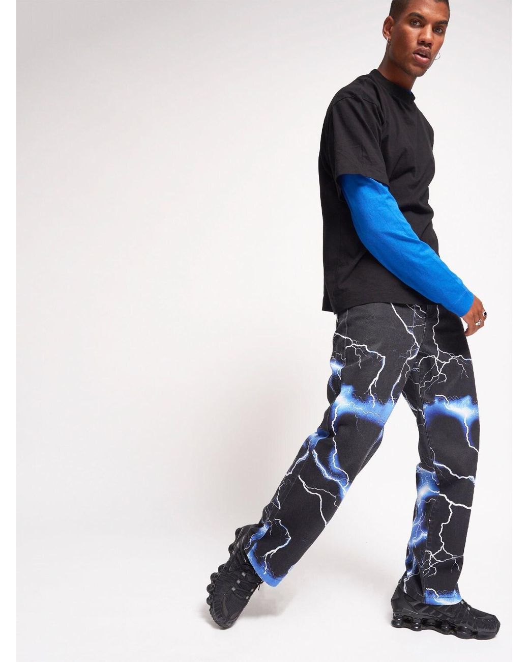 Jaded London Lightning Bolt Printed Jeans in Black for Men