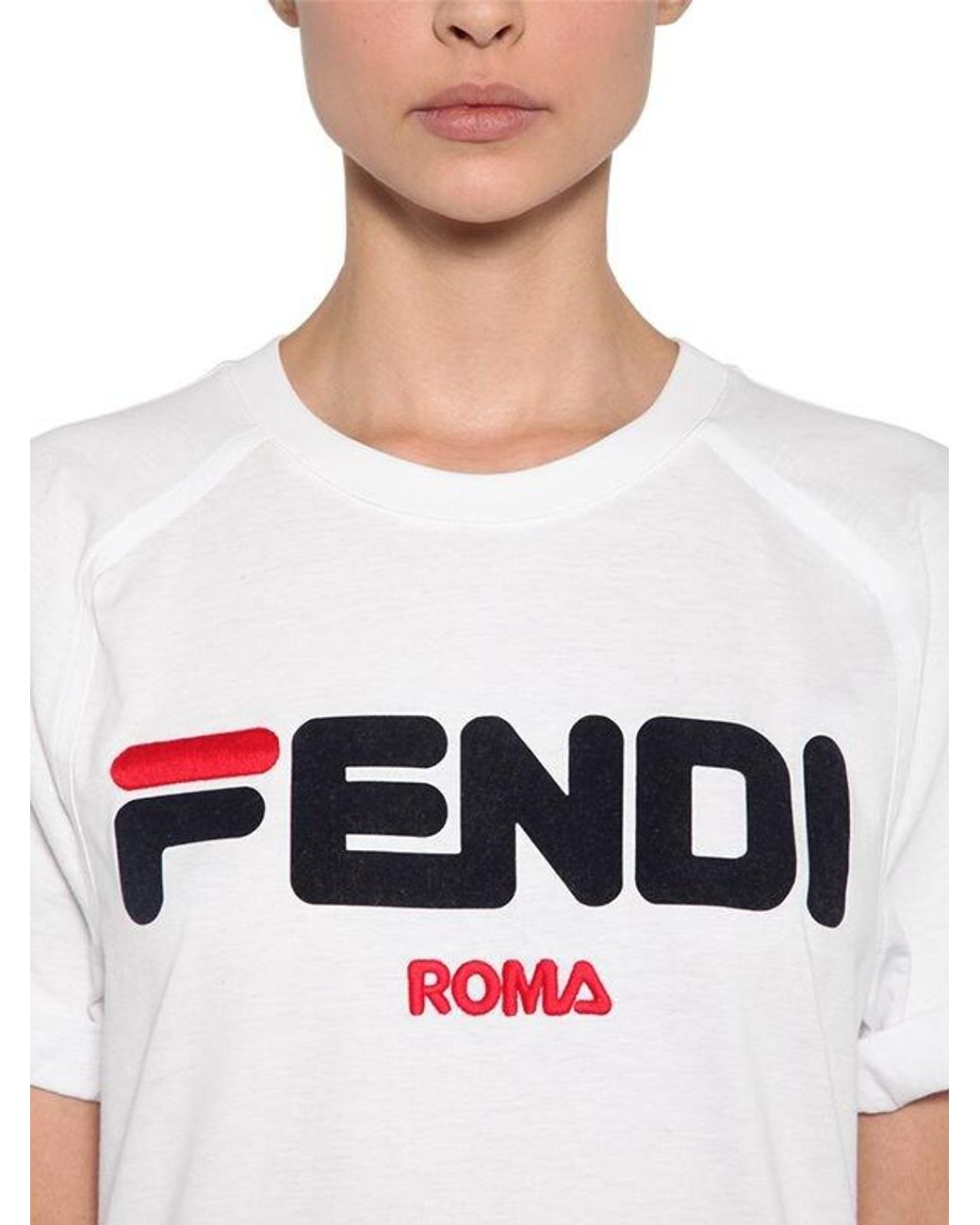 Fendi Women's White Mania Logo Printed Jersey T-shirt