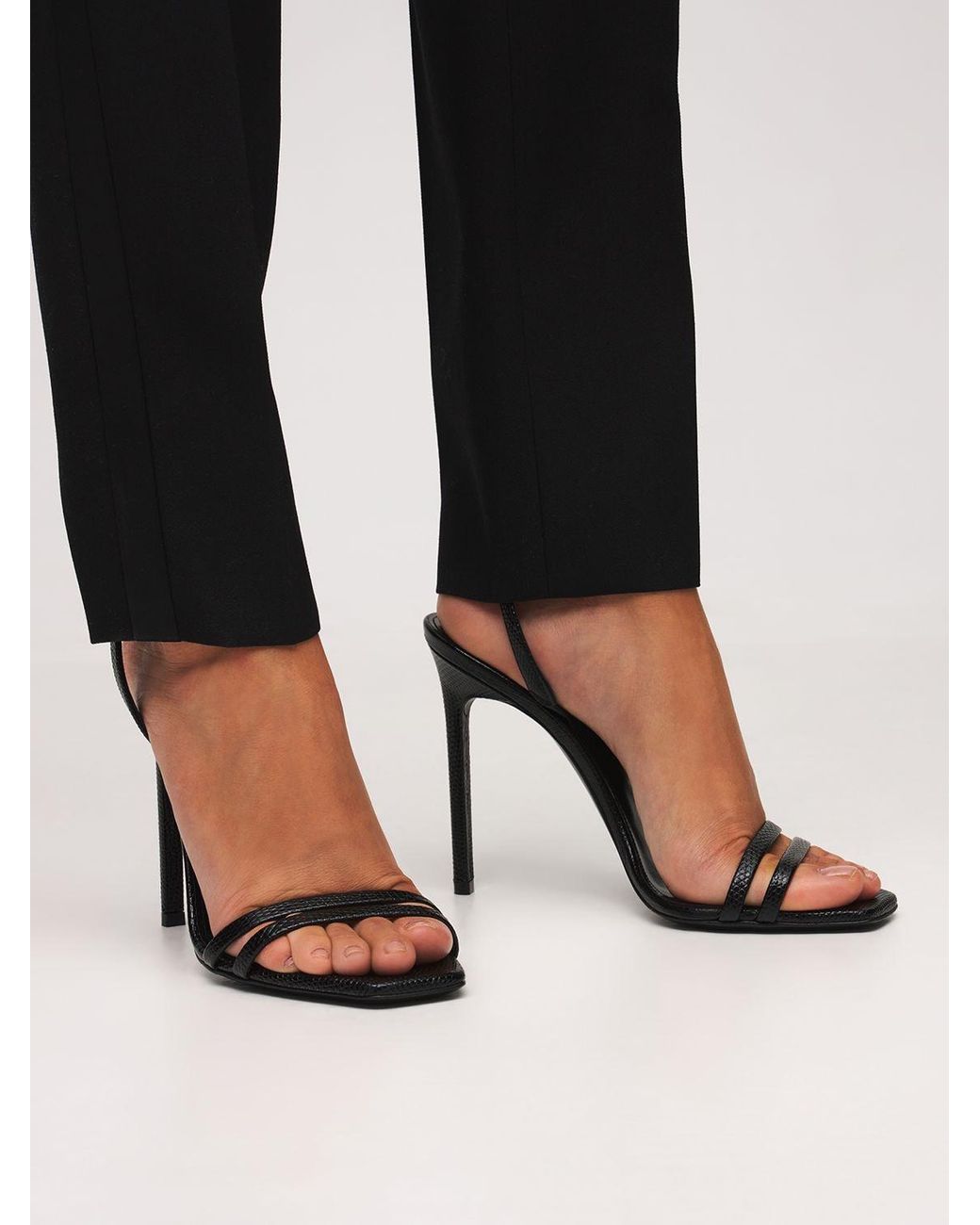 Saint Laurent 105mm Amber Lizard Print Leather Sandals in Black Lyst