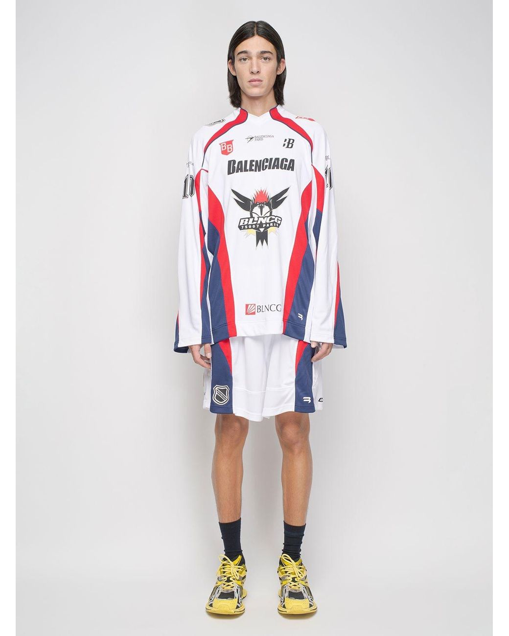 Balenciaga Logo Hockey Tech Jersey Shorts in White for Men | Lyst