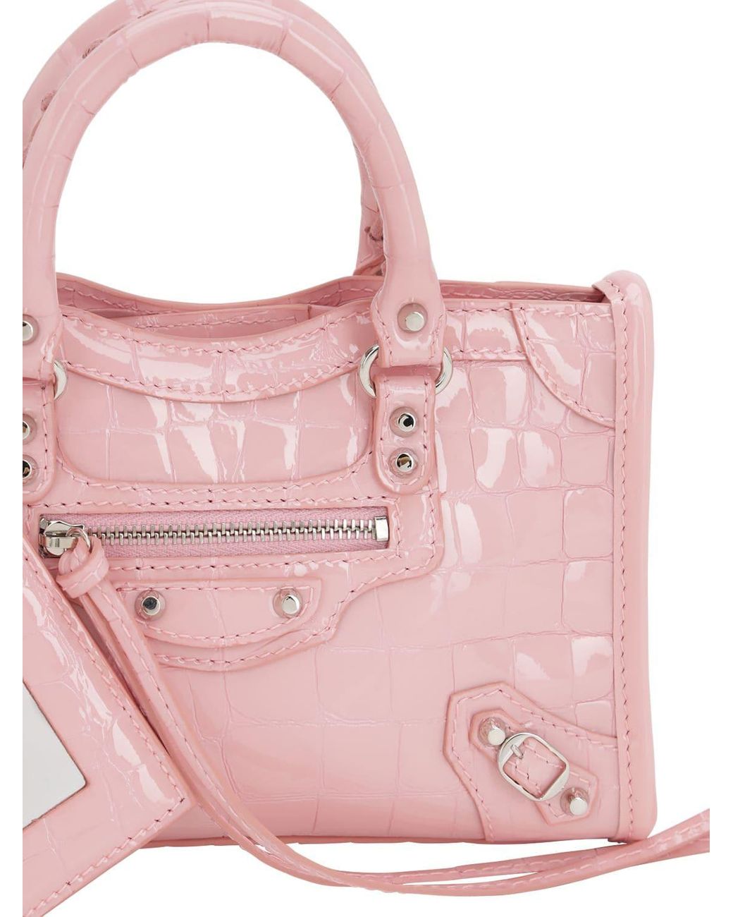 Sac En Cuir Embossé Croco "nano City" Balenciaga en coloris Rose | Lyst