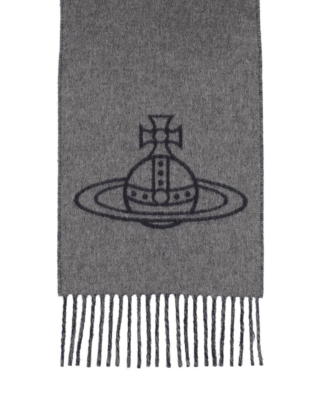 Vivienne Westwood WOOL100% MUFFLER NAVY（P-K402） Navy & Orange Single Orb Double Scarf by Vivienne Westwood