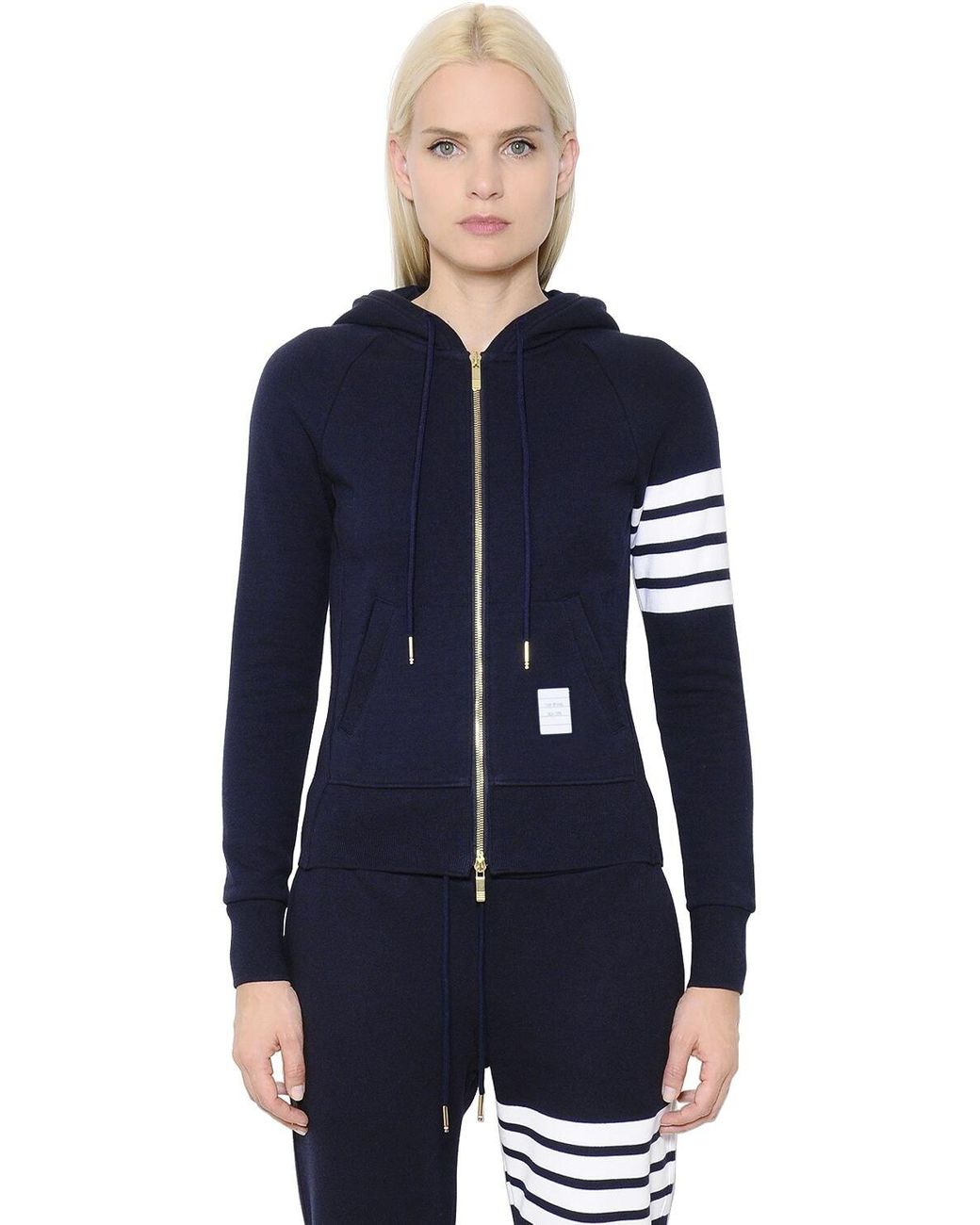Thom Browne Cotton Striped Detail Zipped Hoodie in Navy (Blue) - Save ...