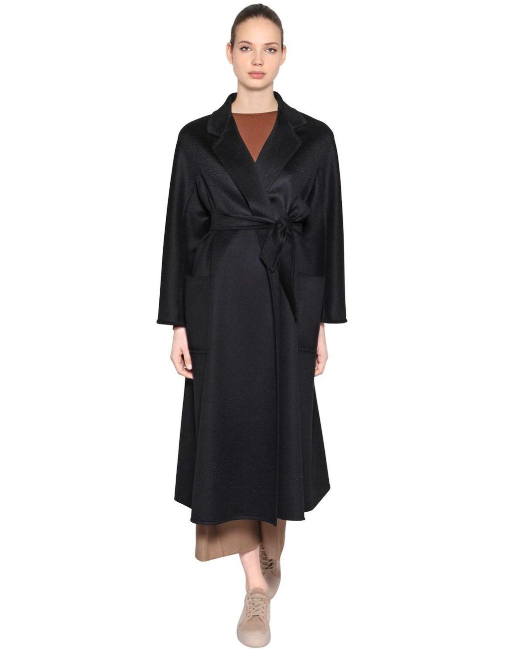 Max Mara Labbro Belted Cashmere Coat in Black - Save 50% - Lyst