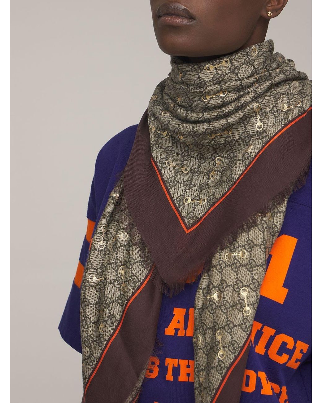 【GUCCI】GG PRINT WITH HORSEBIT MODAL SHAWL◆6625773GA40 Gucci Gg Print Modal & Silk Shawl W/ Horsebit | Lyst