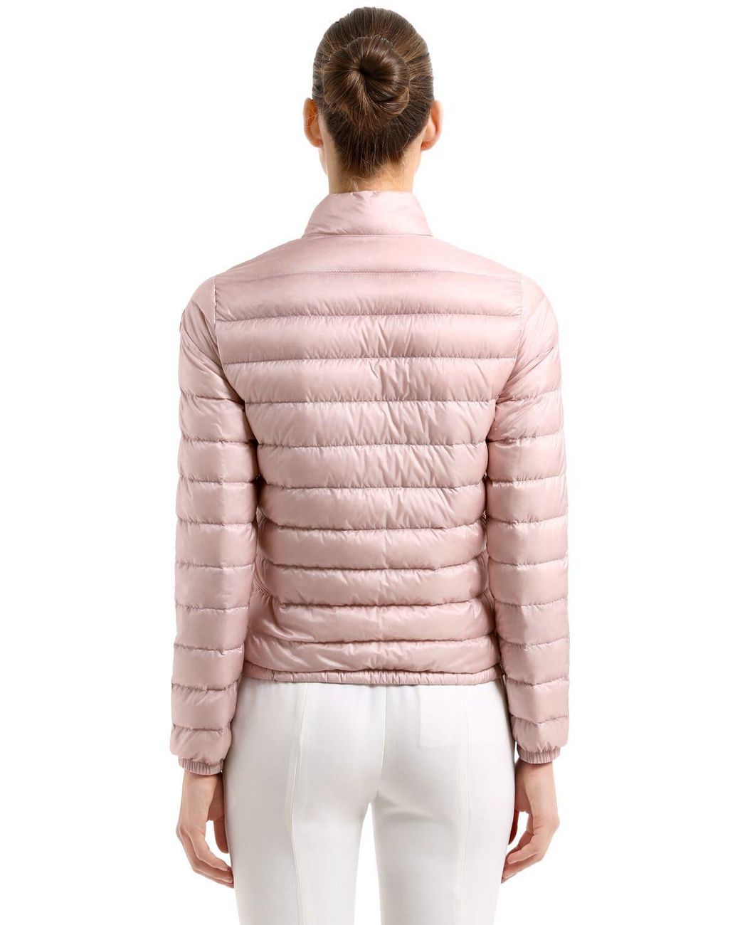 Moncler Lans Longue Saison Nylon Down Jacket in Pink | Lyst