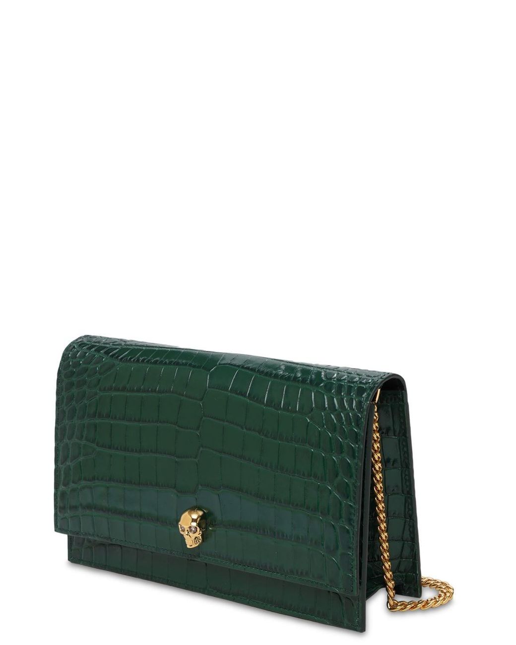 Alexander McQueen Medium Skull Croc Embossed Leather Bag in Green Lyst