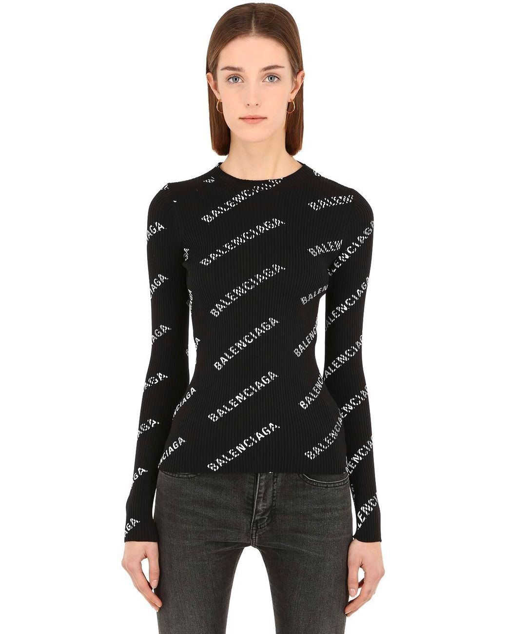 Balenciaga Logo Ribbed Sweater in Black/White (Black) - Save 44% - Lyst