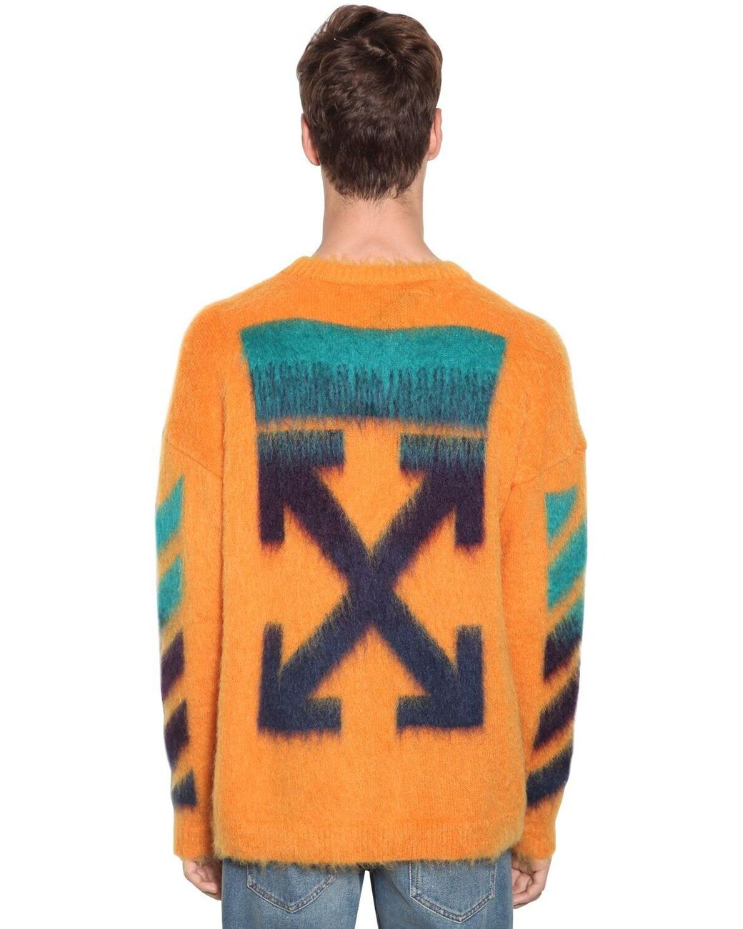 Off White c o Virgil Abloh Logo Brushed Mohair Crewneck Sweater in