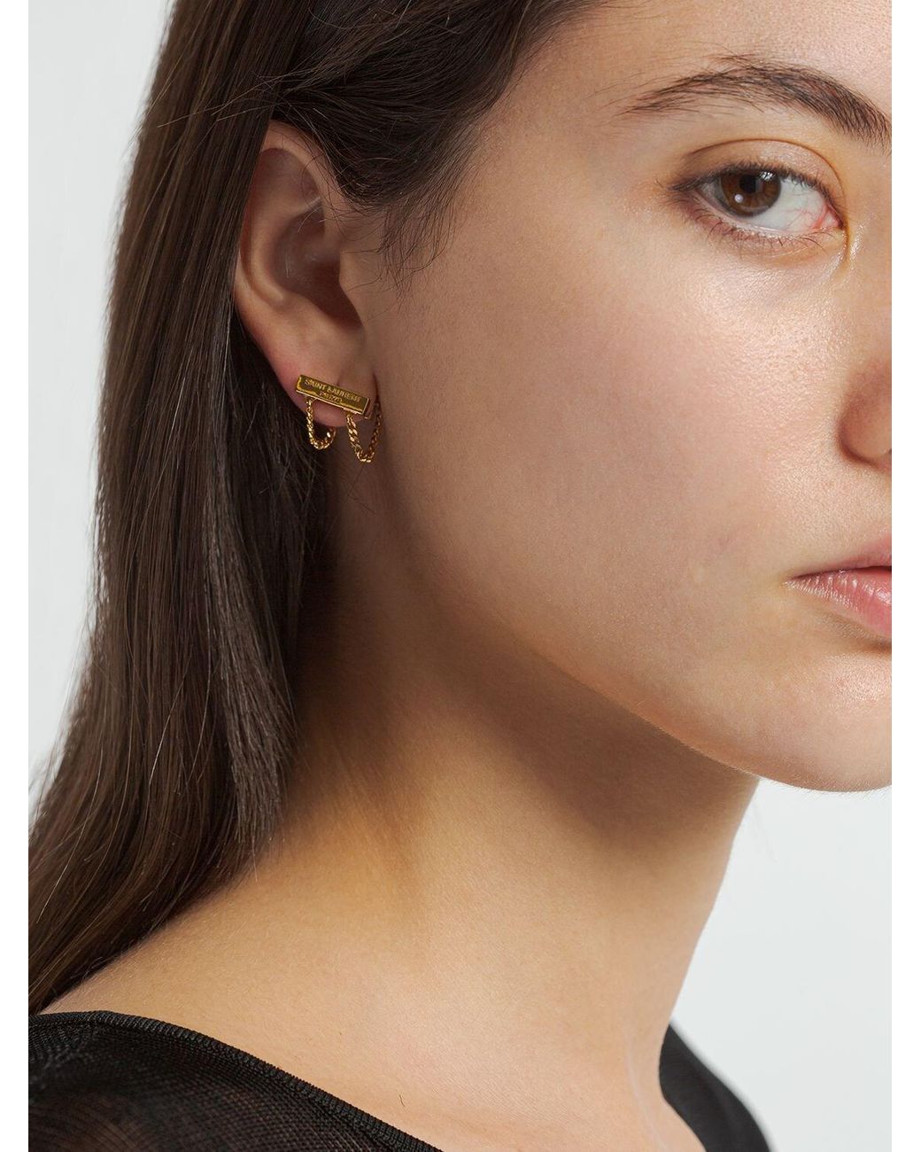 Saint Laurent Asymmetrical Monogram Earrings in White | Lyst UK