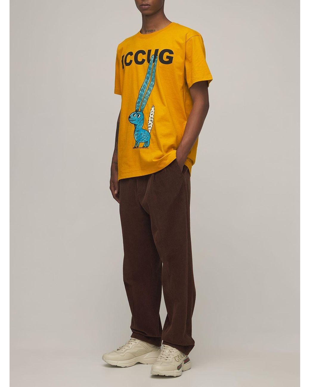 Gucci Iccug Animal Print Cotton T-shirt in Yellow for Men | Lyst