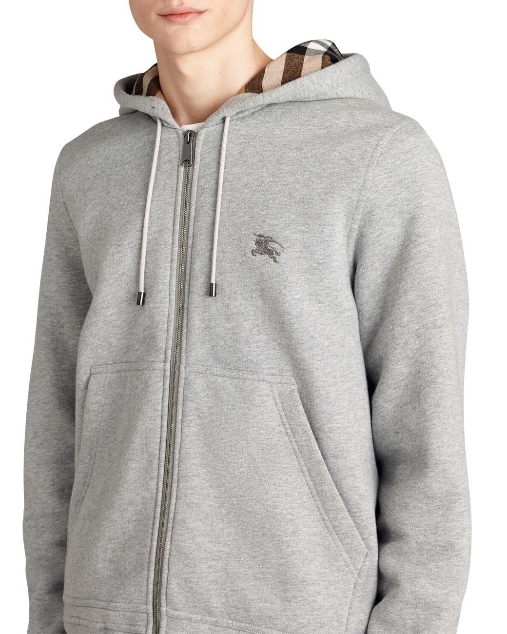 Burberry Zip-up Sweatshirt Hoodie W/ Check Lining in Heather Grey (Gray)  for Men | Lyst