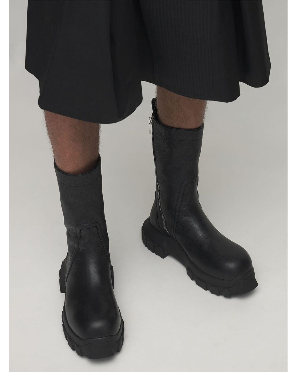Rick Owens Creeper Bozo Tractor Leather Boots in Black for