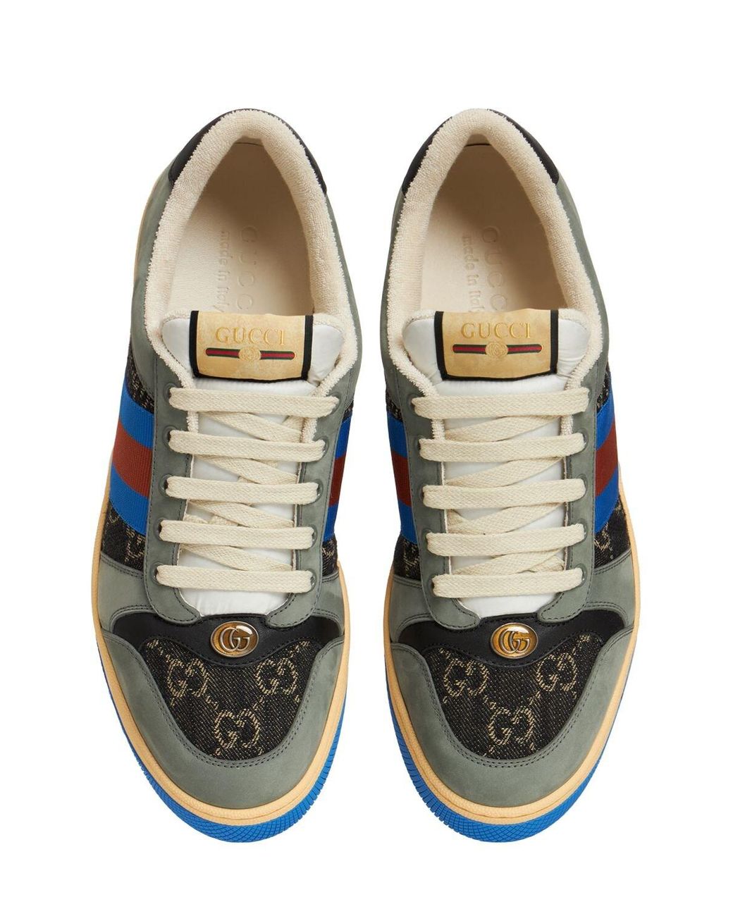 Gucci Screener Gg Denim & Leather Sneakers in Grey/Blue (Blue 