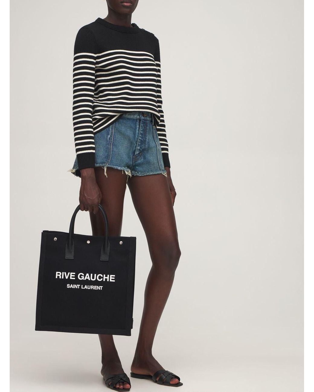 Saint Laurent Rive Gauche Cotton Canvas Tote Bag in Black - Lyst