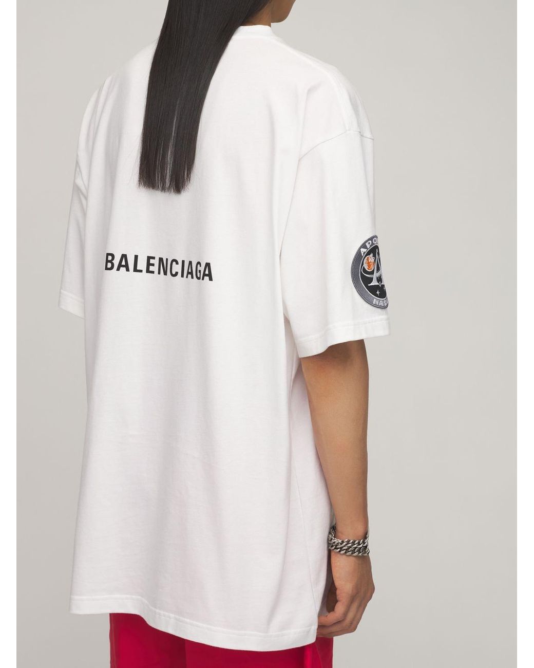 Balenciaga Logo & Patches Cotton T-shirt in White (Blue) for Men 