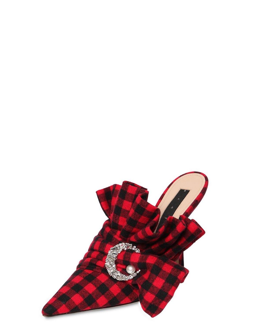 red plaid mules
