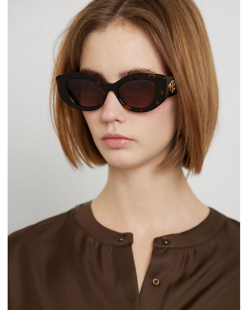 Anine Bing Rennes Round Acetate Sunglasses in Brown | Lyst