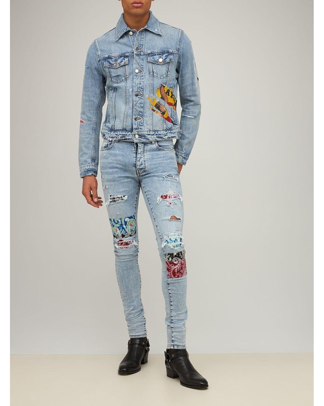 Patchwork Denim Jacket in Blue - Amiri