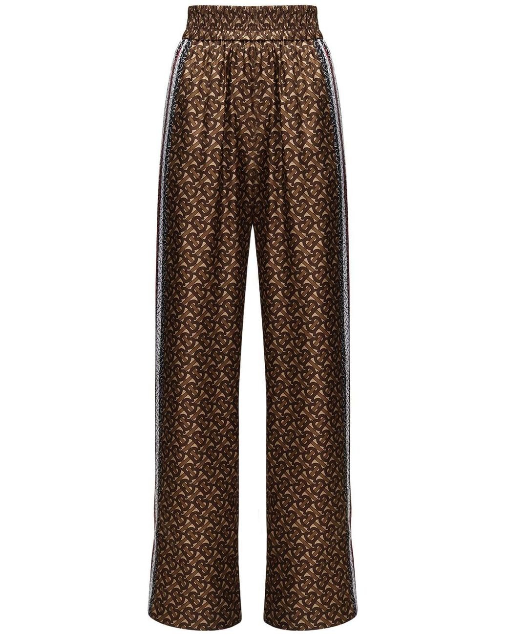 Burberry Tb Logo Wide Leg Mulberry Silk Pants in Brown