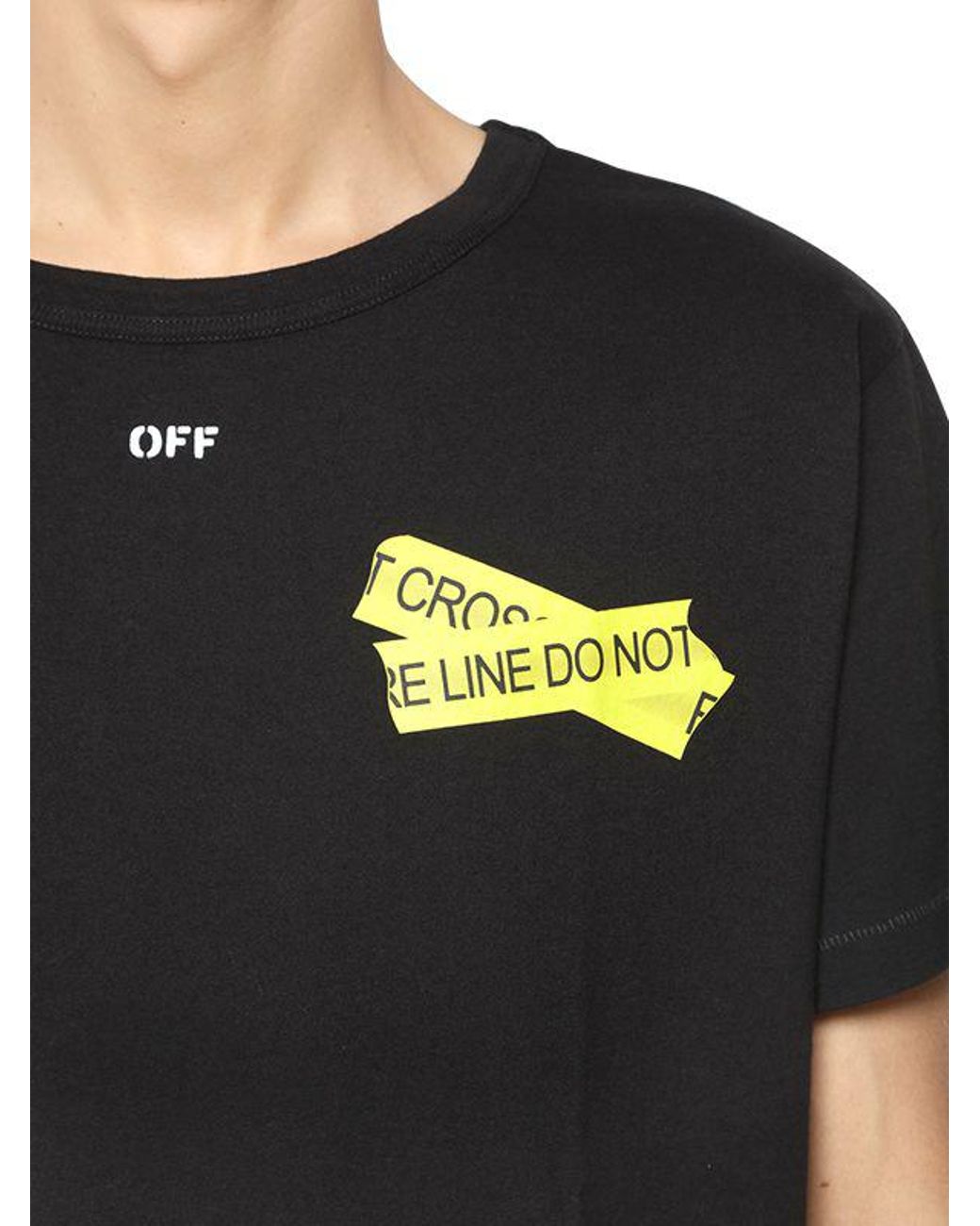Off-White c/o Virgil Abloh Oversize Fire Line Tape Jersey T-shirt in  Black/Yellow (Black) for Men | Lyst