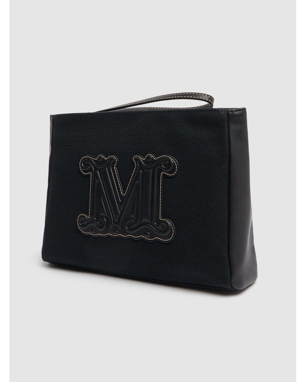 Max Mara Cascia Beach Canvas Clutch in Black | Lyst UK