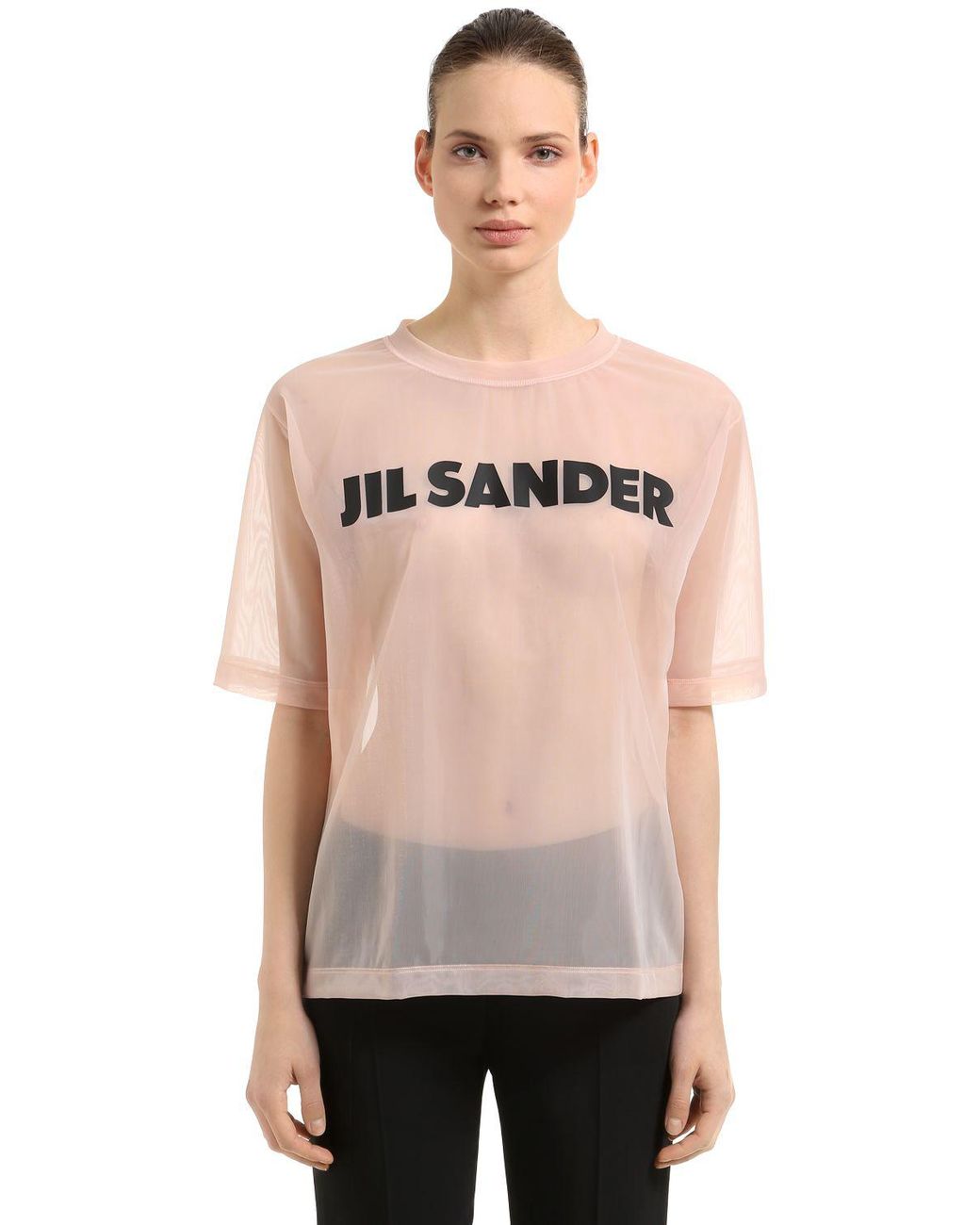 Jil Sander Oversized Logo Print Sheer Nylon T-shirt in Pink | Lyst