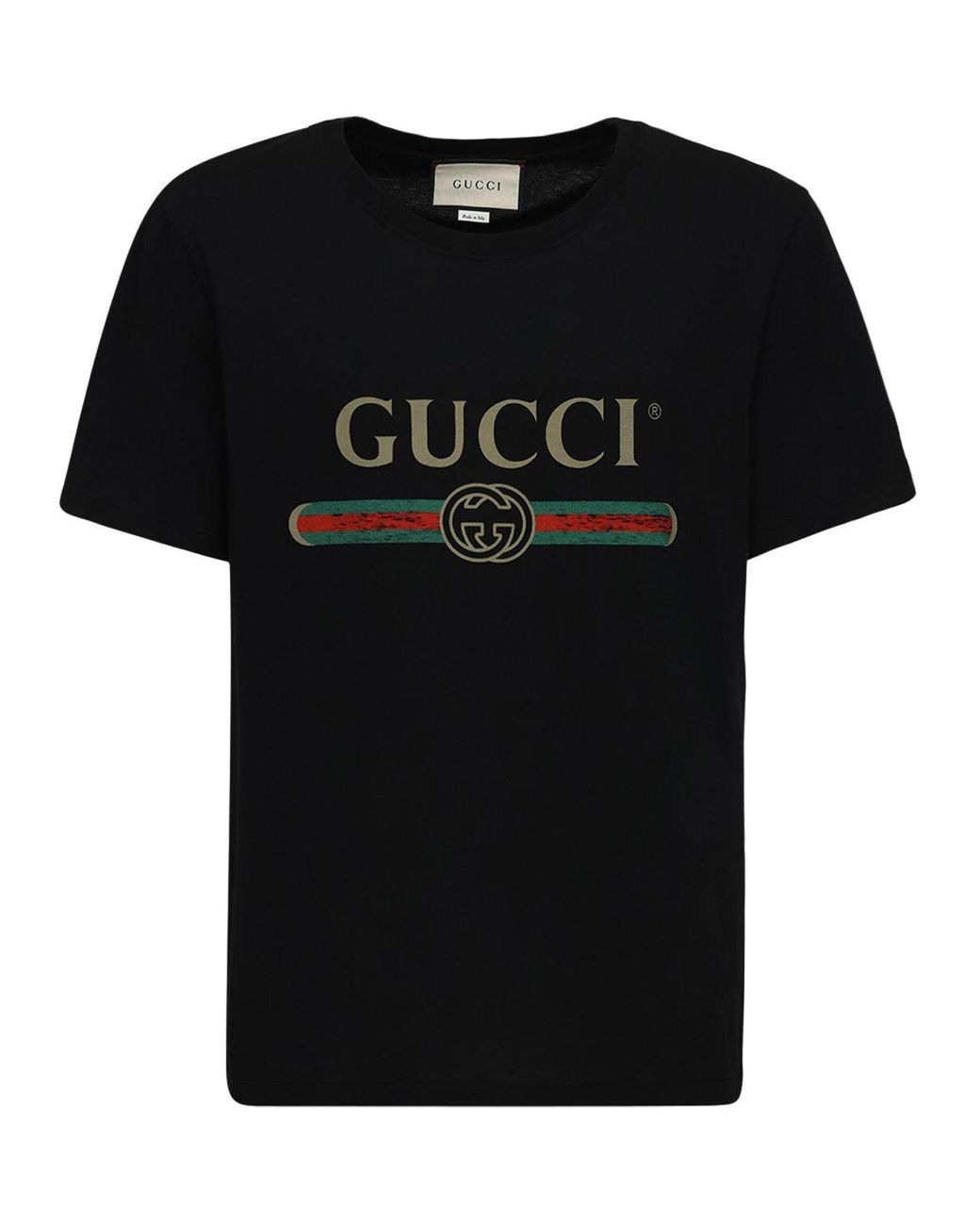 Gucci Cotton Distressed Fake Logo T Shirt in Black for Men - Save 25% ...