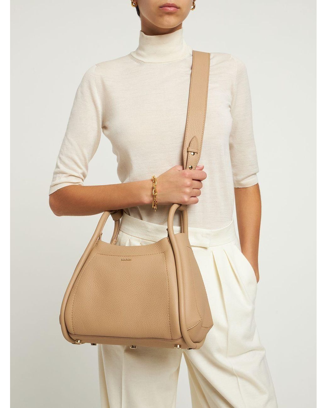 Maxi Marin Ruched Leather Shoulder Bag