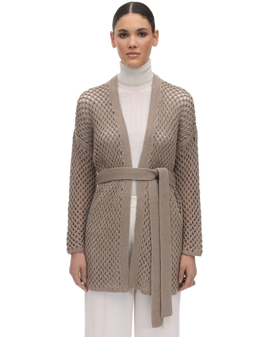 Agnona Belted Cashmere Knit Cardigan in Beige (Natural) - Lyst