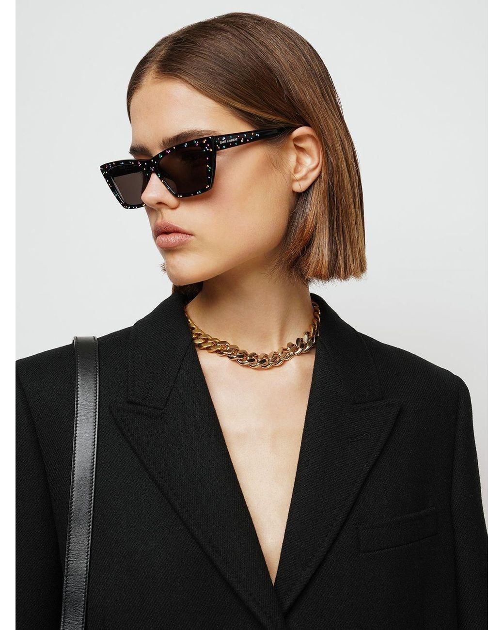 Saint Laurent Sl 276 Mica Acetate Sunglasses W/crystal in Black | Lyst
