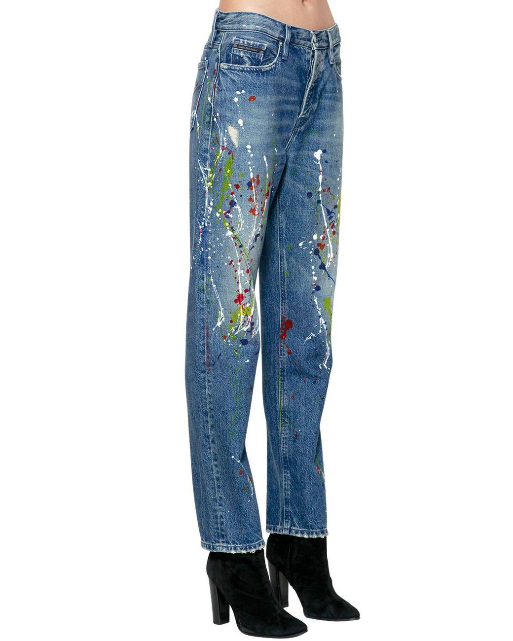 Calvin Klein High Rise Paint Splatter Denim Jeans in Blue | Lyst