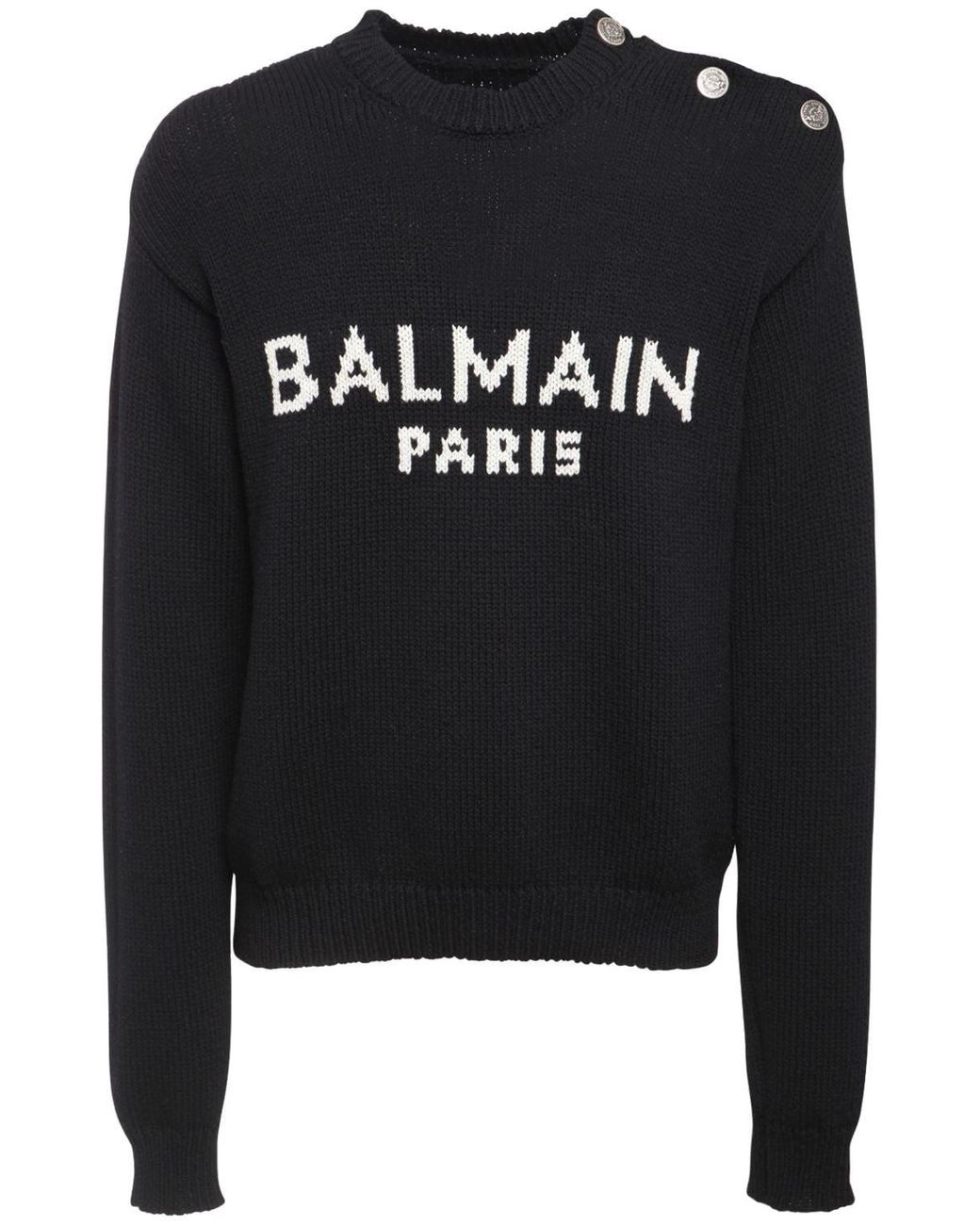 Balmain Oversize Logo Intarsia Wool Knit Sweater in Black/Ecru (Black ...