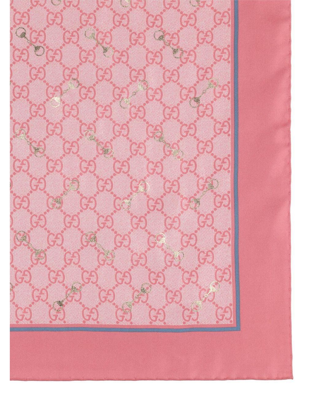 Gucci gg & Horsebit Print Silk Scarf in Pink | Lyst