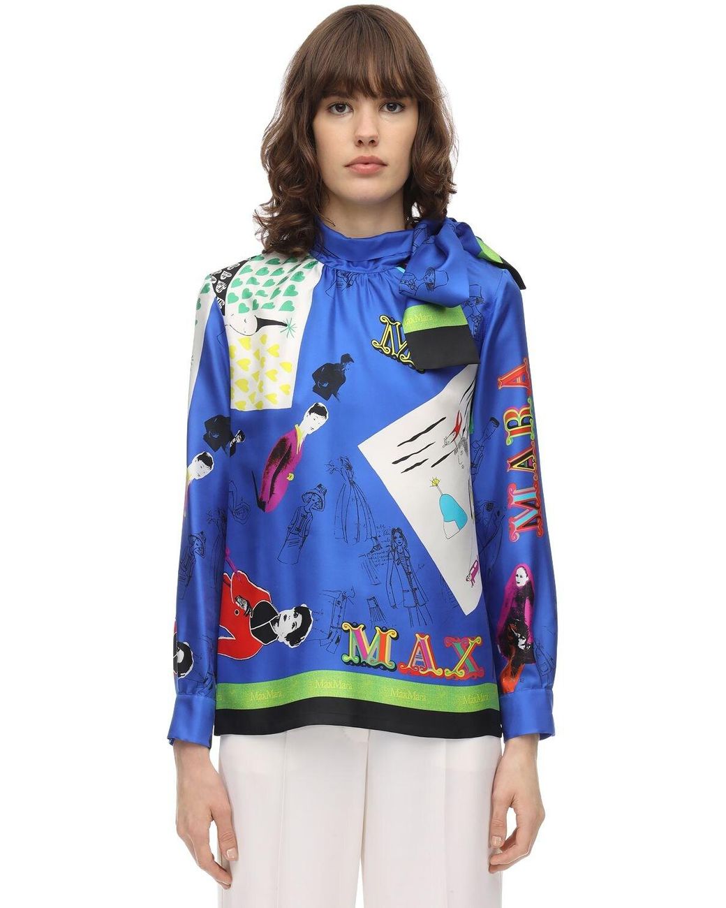 Max Mara Printed Silk Twill Shirt in Blue - Save 25% - Lyst