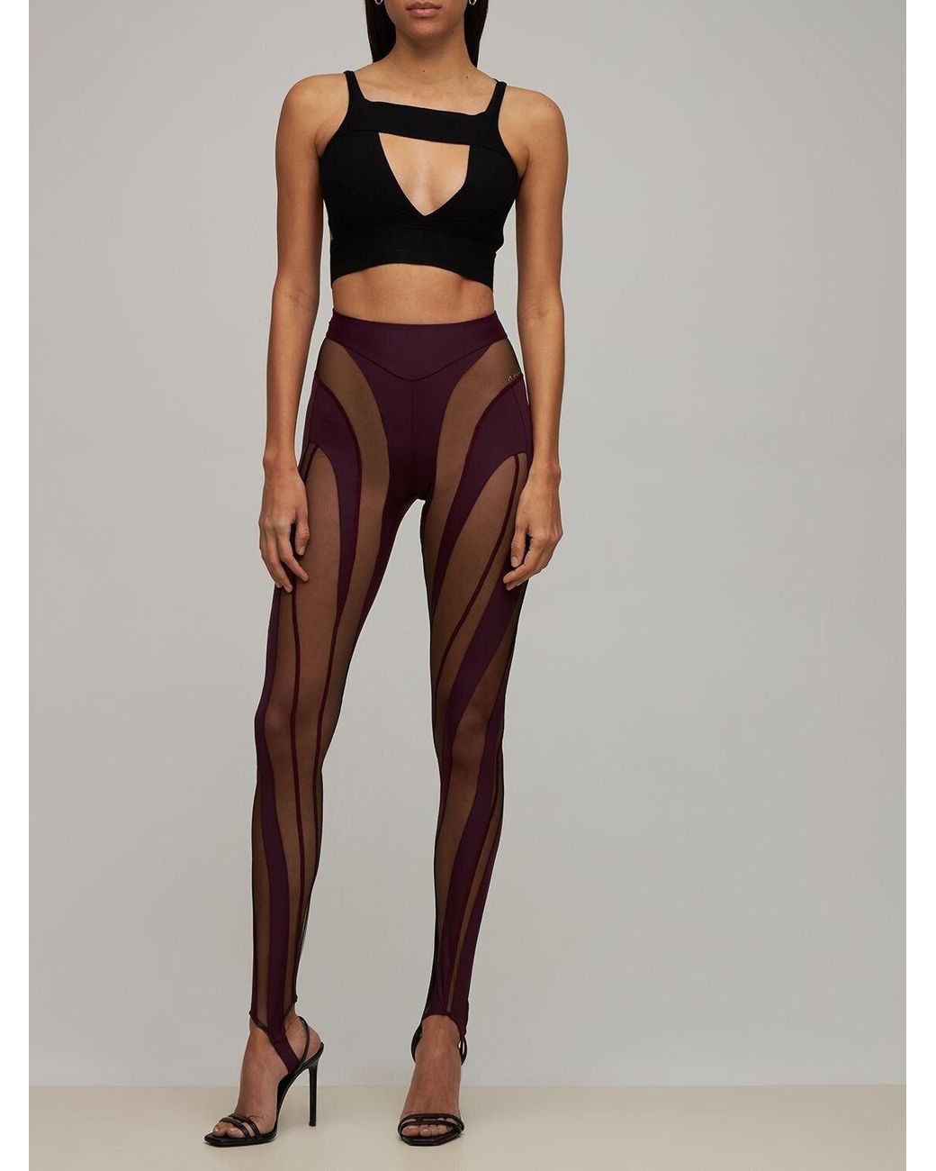 Mugler Shiny And Sheer Tulle Leggings 