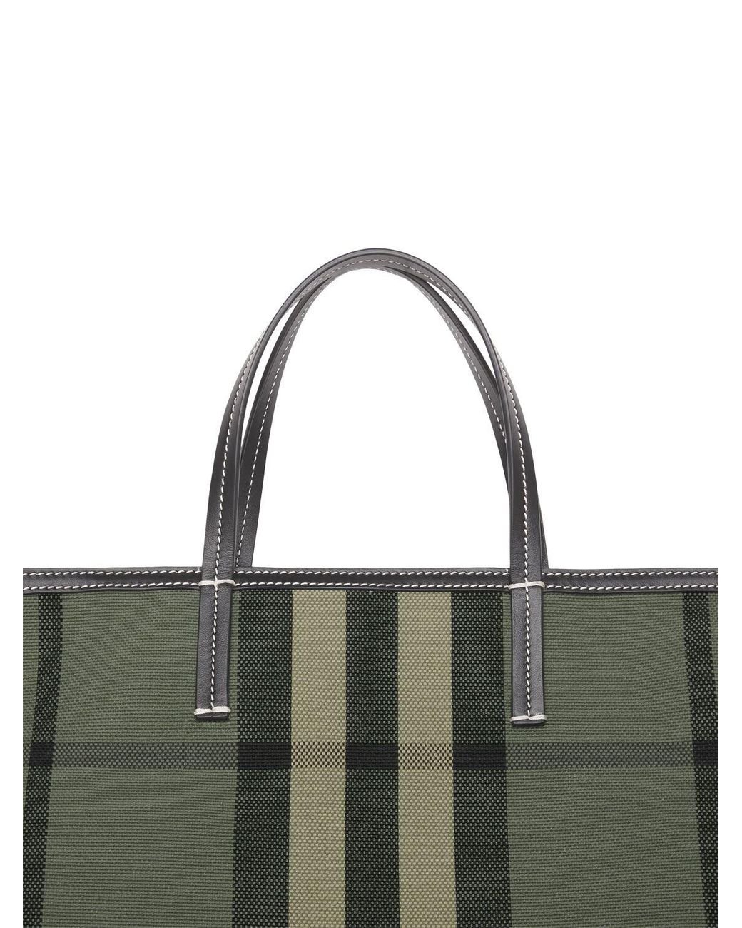 Burberry Medium Cotton Check & Leather Beach Tote in Green