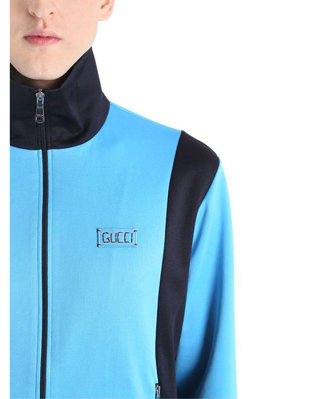 Gucci Tiger Patch Jersey Zip-up Sweatshirt in Blue for Men | Lyst