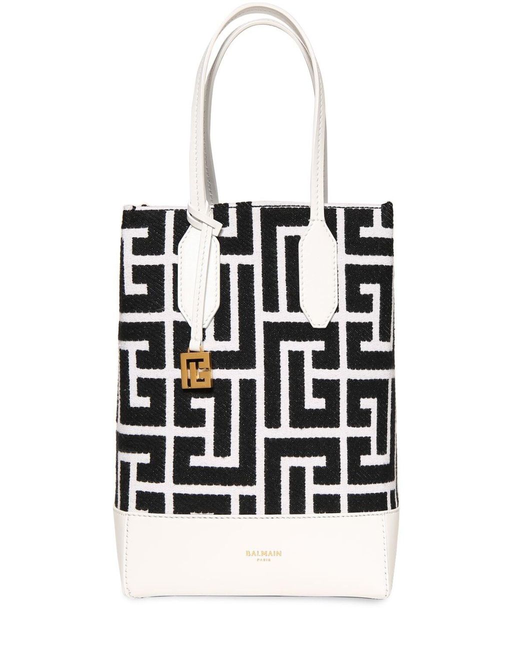 Balmain Small Monogram Jacquard Top Handle Bag in White Lyst