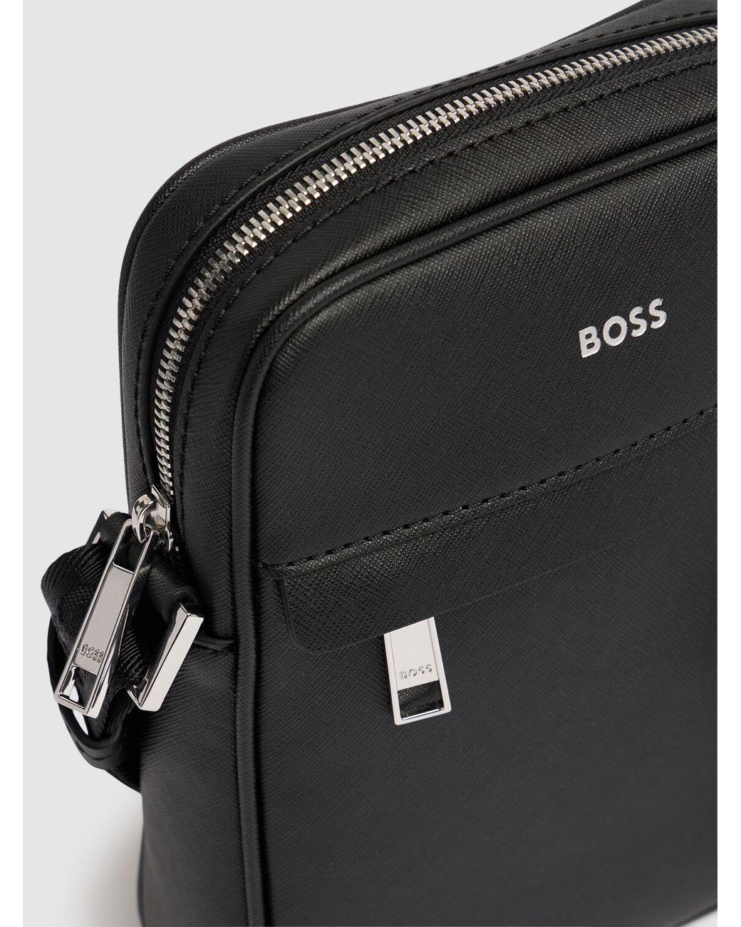 メンズ BOSS Zair レザージップクロスボディバッグ ブラック | Lyst