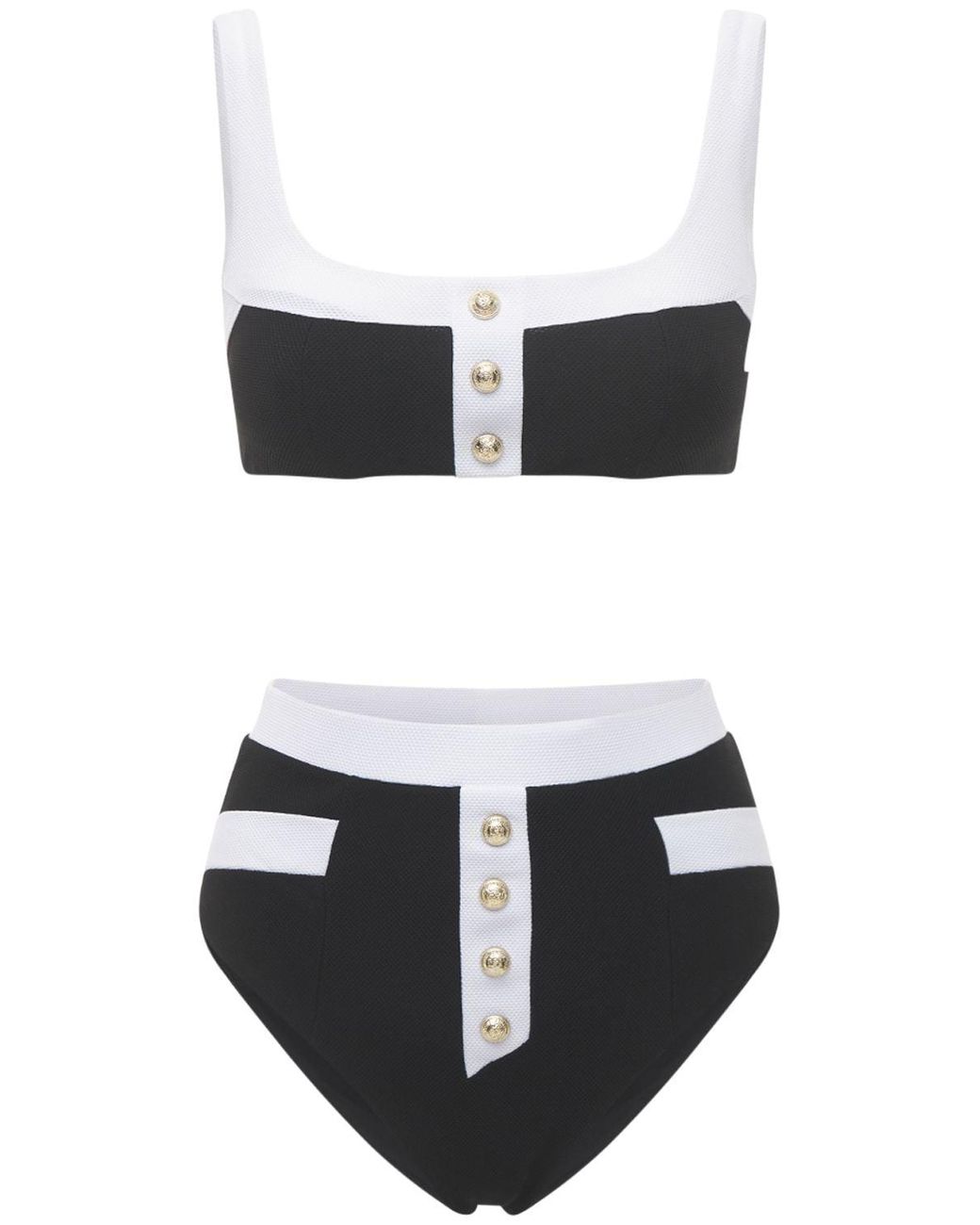 Balmain Two Tone Bikini Set W/ Front Buttons in Black/White (Black) - Lyst