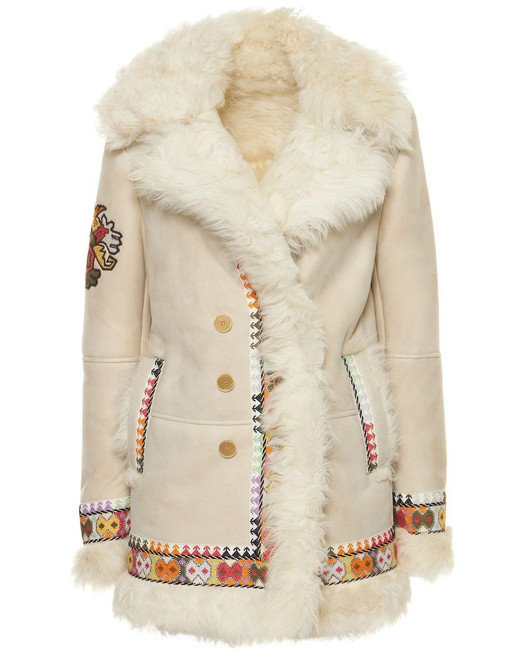 Etro Embroidered Shearling Coat in Natural Lyst Australia