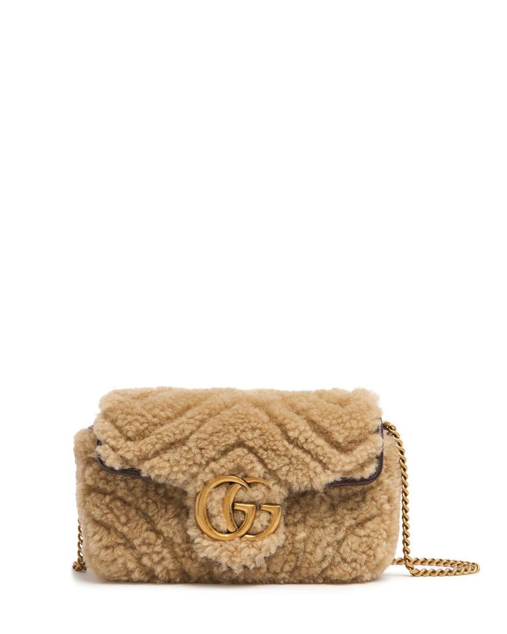 Gucci Super Mini Gg Marmont Shearling Bag Unique in Natural