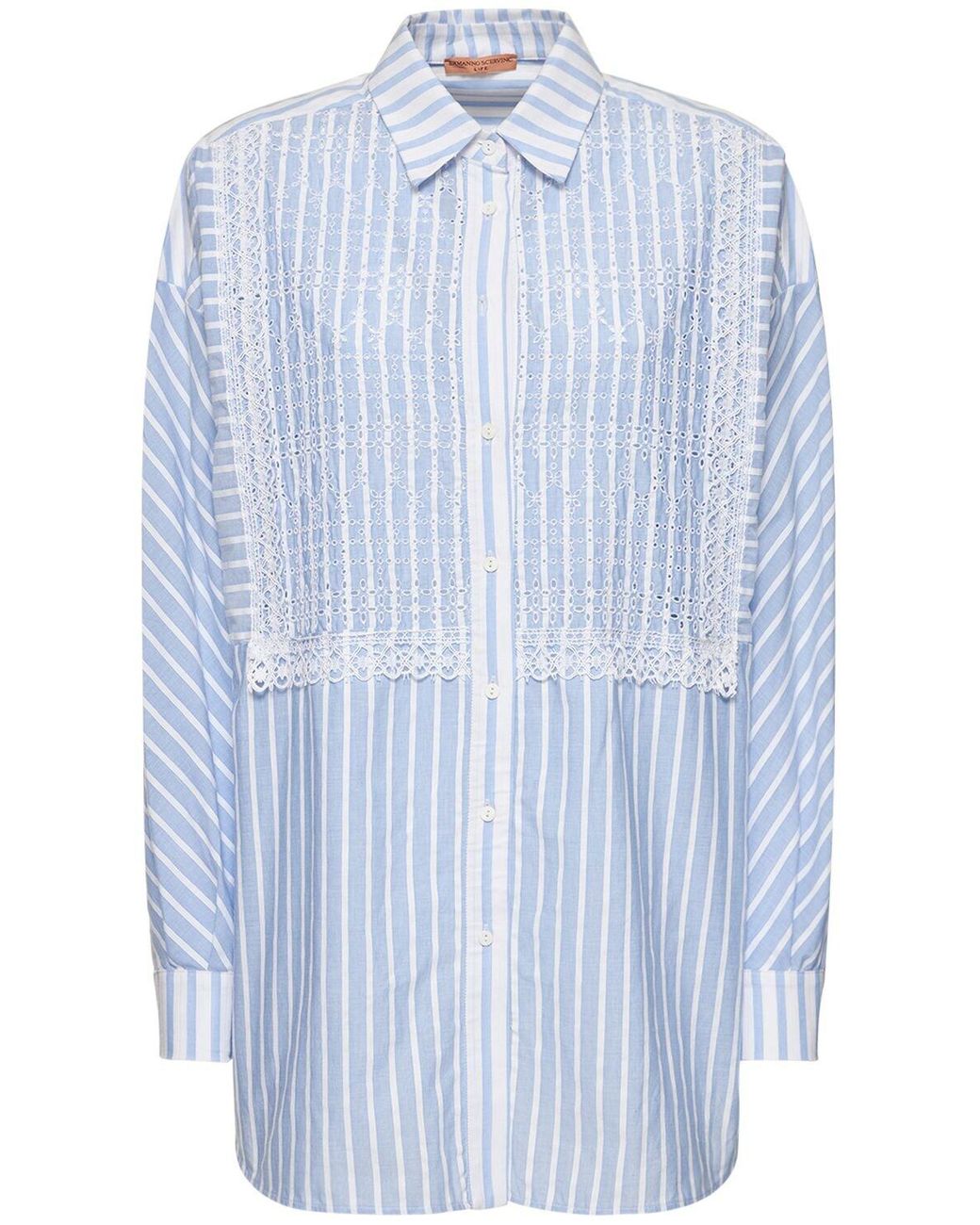 Robe chemise en coton brodé à rayures Ermanno Scervino en coloris Bleu |  Lyst