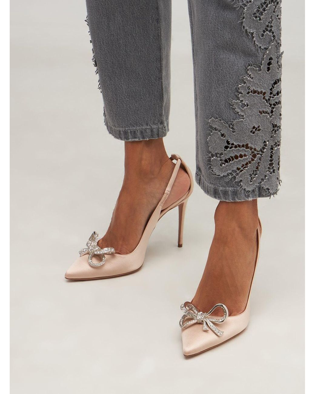 Aquazzura 105mm Babe Embellished Satin Pumps | Lyst